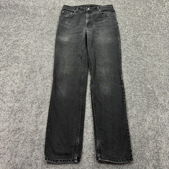 Vtg Nuovo Jeans Mens 33x34 Black Straight Leg Medium Wash Denim Work Pocket Logo - Picture 1 of 9